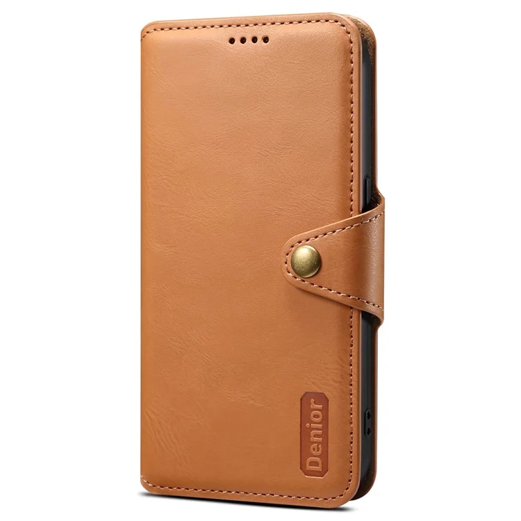 DENIOR For Huawei Mate 50 Pro 4G Wallet Case Cowhide Texture Leather + TPU Phone Cover - Khaki