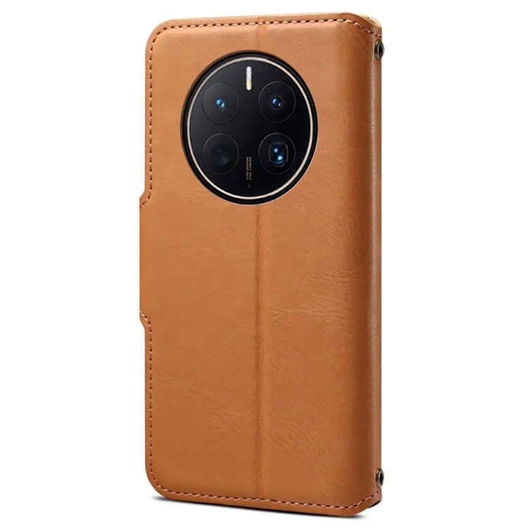 DENIOR For Huawei Mate 50 Pro 4G Wallet Case Cowhide Texture Leather + TPU Phone Cover - Khaki