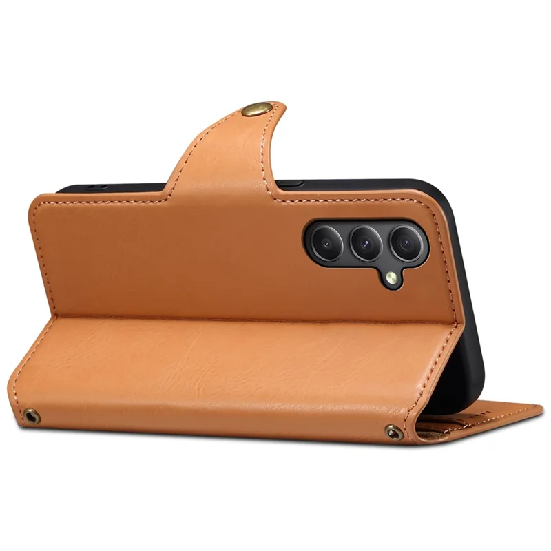 DENIOR For Samsung Galaxy A34 5G Phone Wallet Case Cowhide Texture PU Leather Cover - Khaki