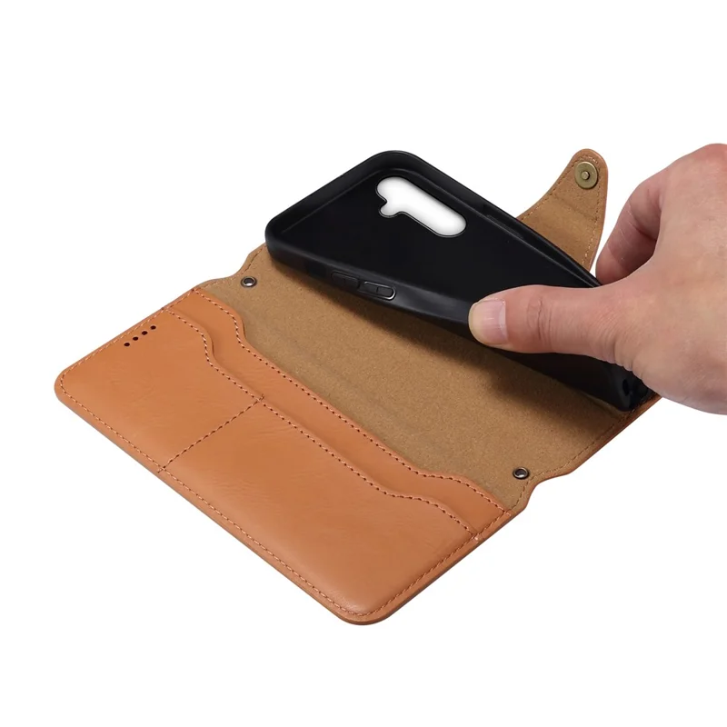 DENIOR For Samsung Galaxy A34 5G Phone Wallet Case Cowhide Texture PU Leather Cover - Khaki