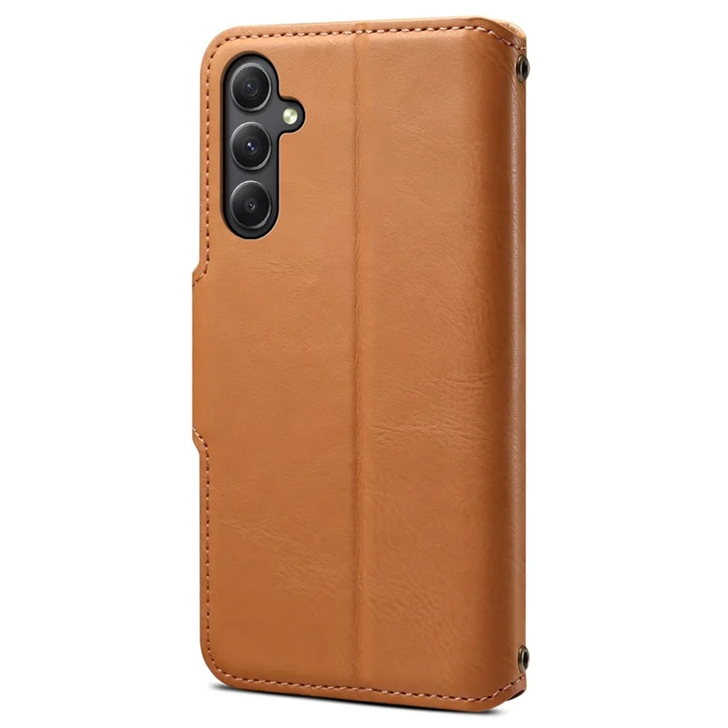 DENIOR For Samsung Galaxy A34 5G Phone Wallet Case Cowhide Texture PU Leather Cover - Khaki