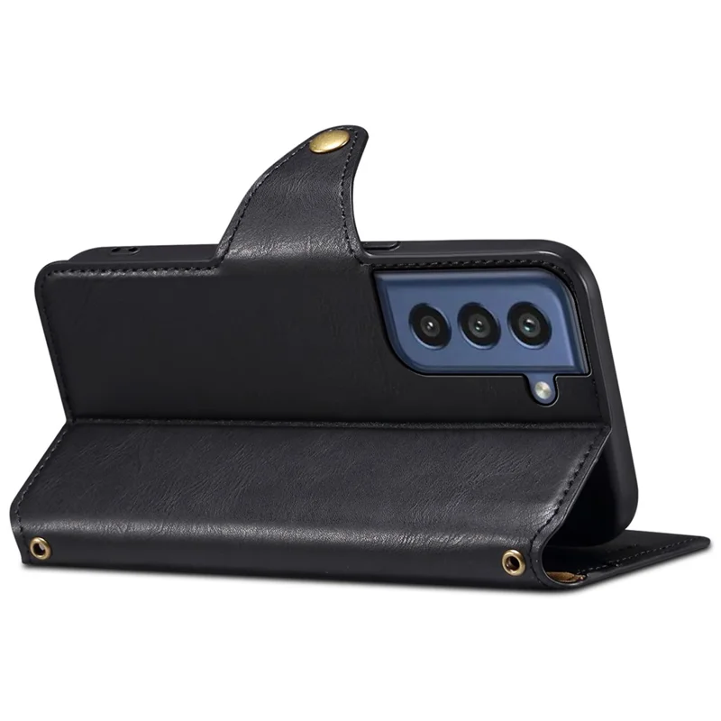 DENIOR For Samsung Galaxy S21 FE 5G Case Cowhide Texture Wallet Stand Leather Flip Cover - Black