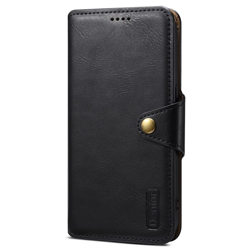 DENIOR For Samsung Galaxy S21 FE 5G Case Cowhide Texture Wallet Stand Leather Flip Cover - Black