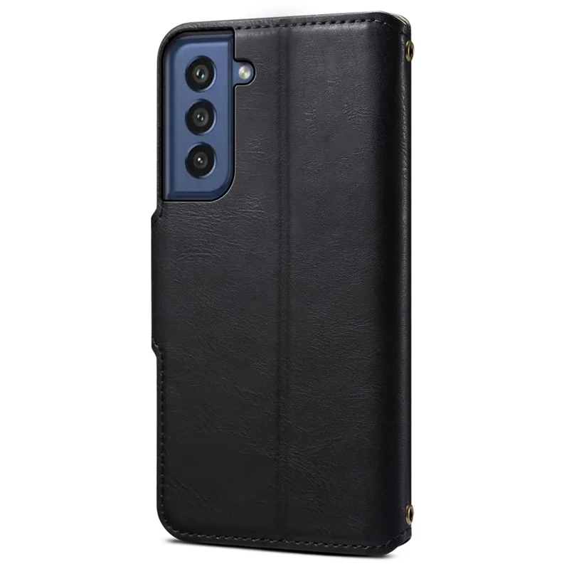 DENIOR For Samsung Galaxy S21 FE 5G Case Cowhide Texture Wallet Stand Leather Flip Cover - Black