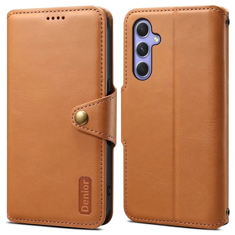 DENIOR For Samsung Galaxy A54 5G Wallet Phone Case Outer PU Leather Soft TPU Cover - Khaki