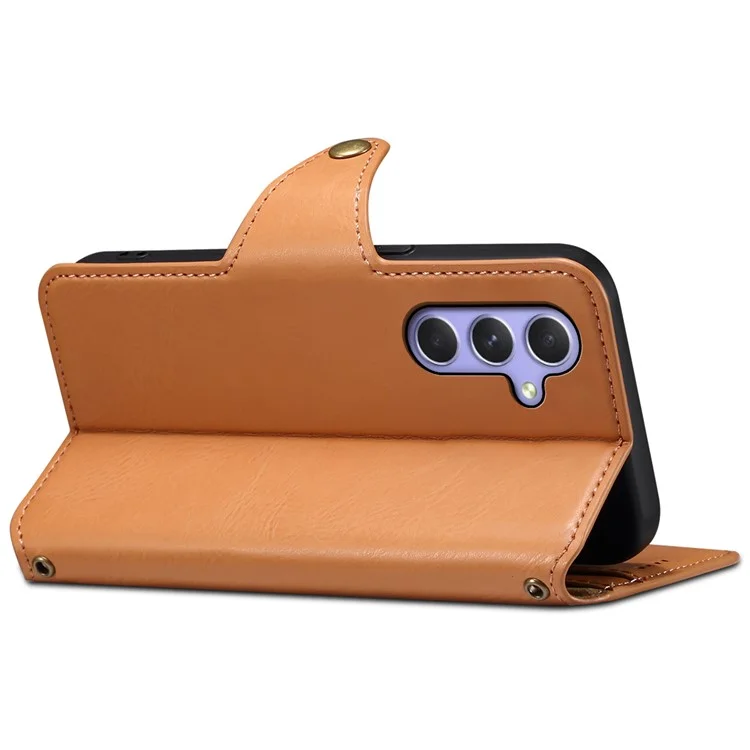 DENIOR For Samsung Galaxy A54 5G Wallet Phone Case Outer PU Leather Soft TPU Cover - Khaki