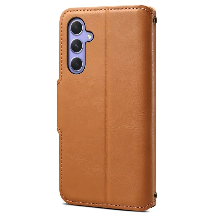 DENIOR For Samsung Galaxy A54 5G Wallet Phone Case Outer PU Leather Soft TPU Cover - Khaki