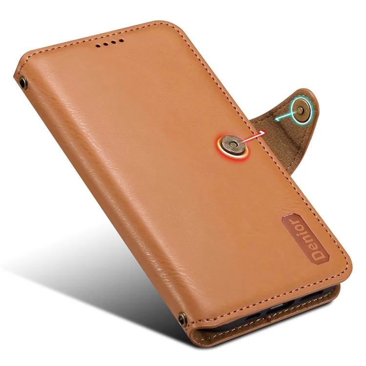 DENIOR Für Samsung Galaxy A52 4G / 5G / A52s 5G Ledertasche mit Geldbörse und Kartenfächern - Khaki