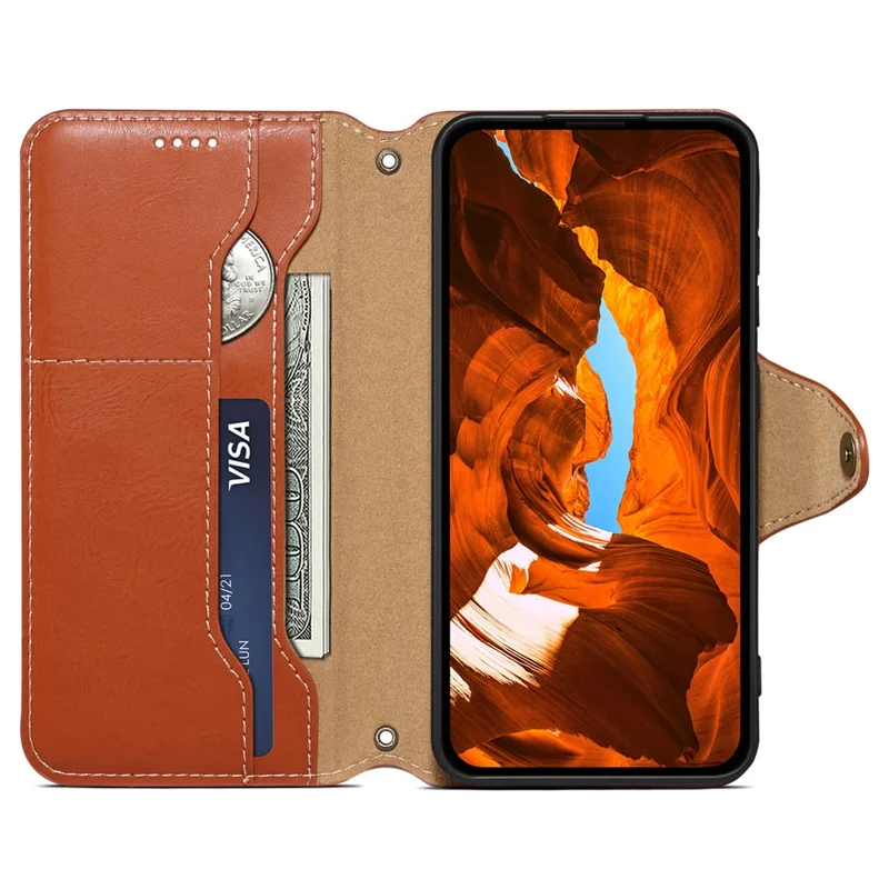 DENIOR For Samsung Galaxy A53 5G Wallet Case Cowhide Texture Phone Cover Folding Stand - Brown