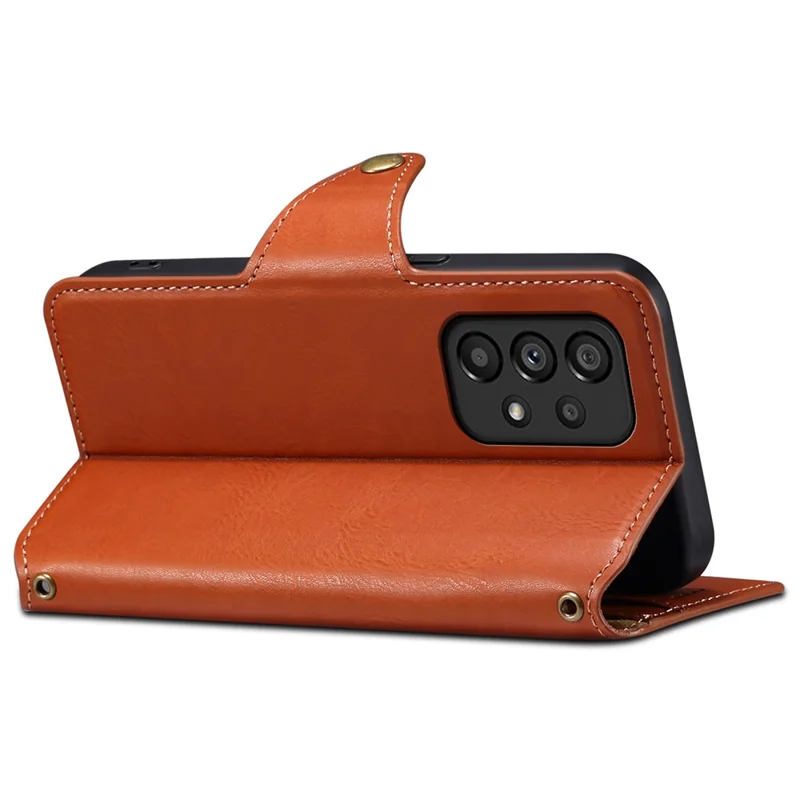 DENIOR For Samsung Galaxy A53 5G Wallet Case Cowhide Texture Phone Cover Folding Stand - Brown