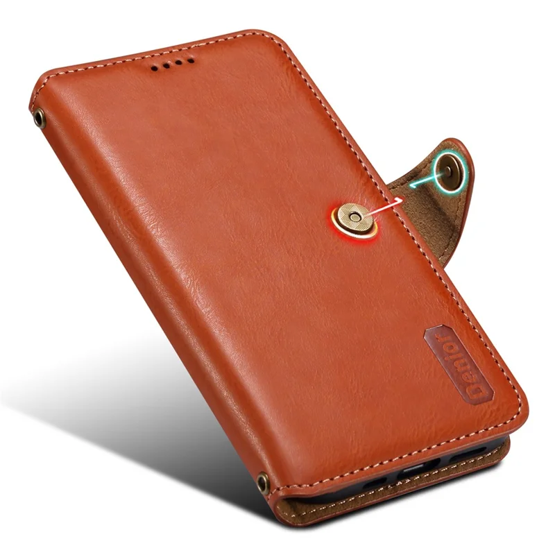 DENIOR For Samsung Galaxy A53 5G Wallet Case Cowhide Texture Phone Cover Folding Stand - Brown