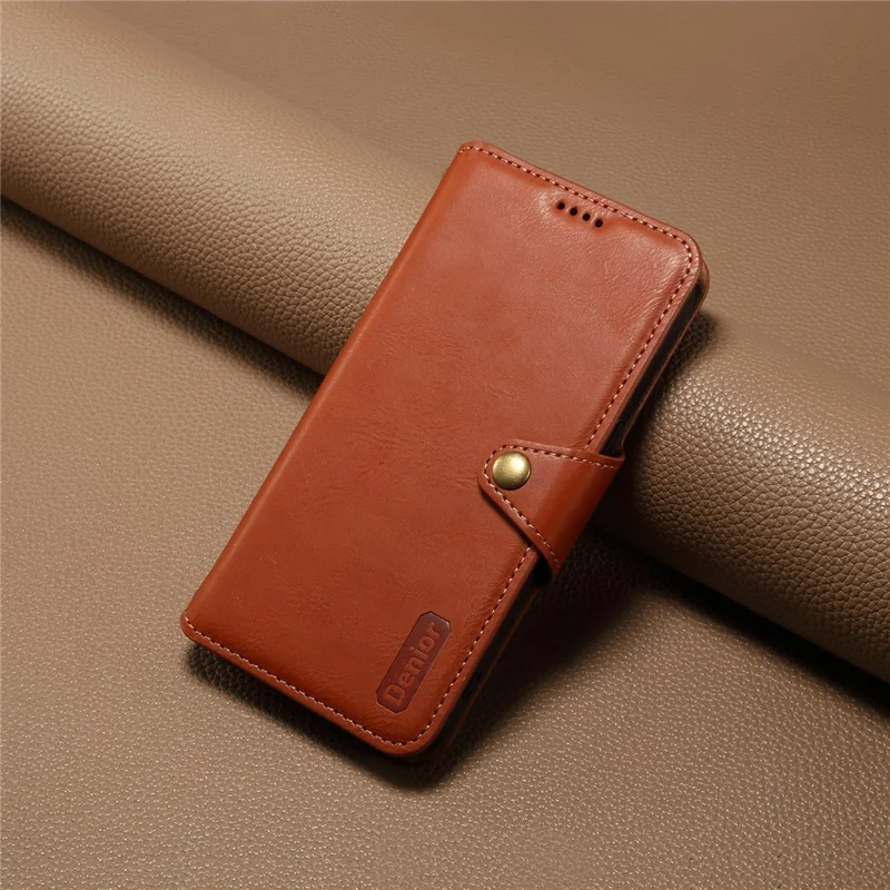 DENIOR For Samsung Galaxy A53 5G Wallet Case Cowhide Texture Phone Cover Folding Stand - Brown