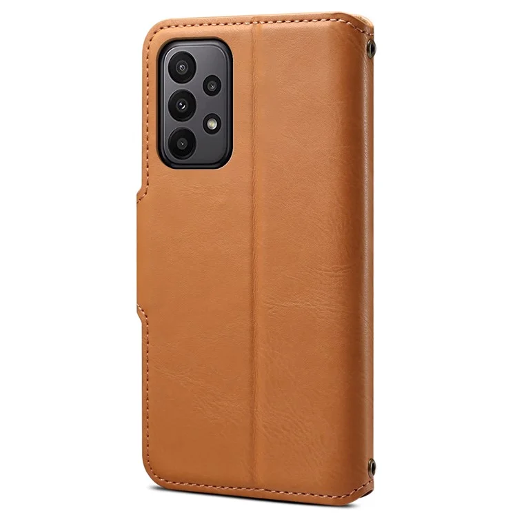 DENIOR Para Samsung Galaxy A23 4G / A23 5G (Versão Global) Capa de Couro Textura de Couro Carteira - Cáqui