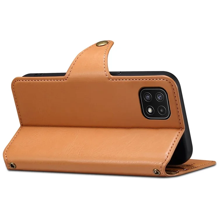 DENIOR Per Samsung Galaxy A22 5G (Versione UE) Custodia Wallet Stand Custodia in Pelle - Cachi