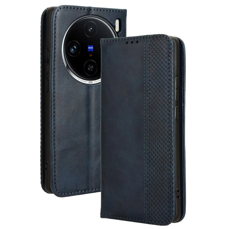 Für vivo X100 Pro 5G-Hülle Flip-Geldbörse Retro-Leder-Flip-Handyhülle Magnetverschluss - Blau