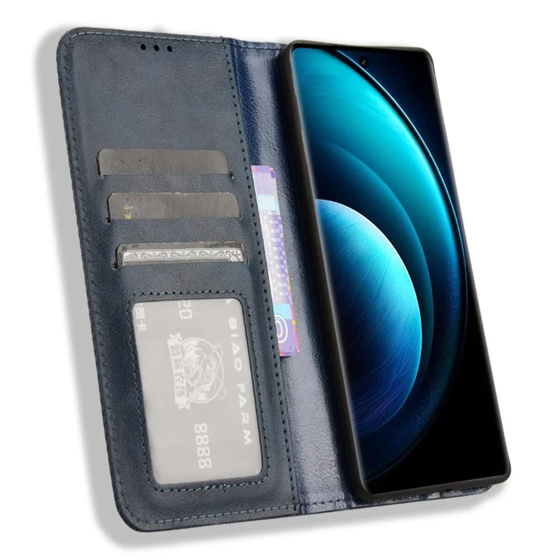 Für vivo X100 Pro 5G-Hülle Flip-Geldbörse Retro-Leder-Flip-Handyhülle Magnetverschluss - Blau