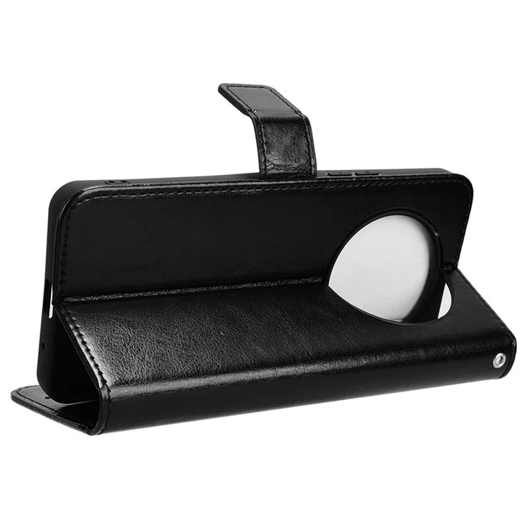 For Xiaomi Redmi A3 4G / Poco C61 4G Wallet Case Crazy Horse Texture Leather Phone Cover Viewing Stand - Black