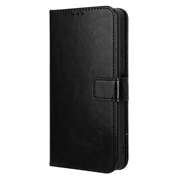 For Xiaomi Redmi A3 4G / Poco C61 4G Wallet Case Crazy Horse Texture Leather Phone Cover Viewing Stand - Black