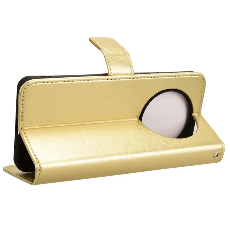 For Xiaomi Redmi A3 4G / Poco C61 4G Wallet Case Crazy Horse Texture Leather Phone Cover Viewing Stand - Gold