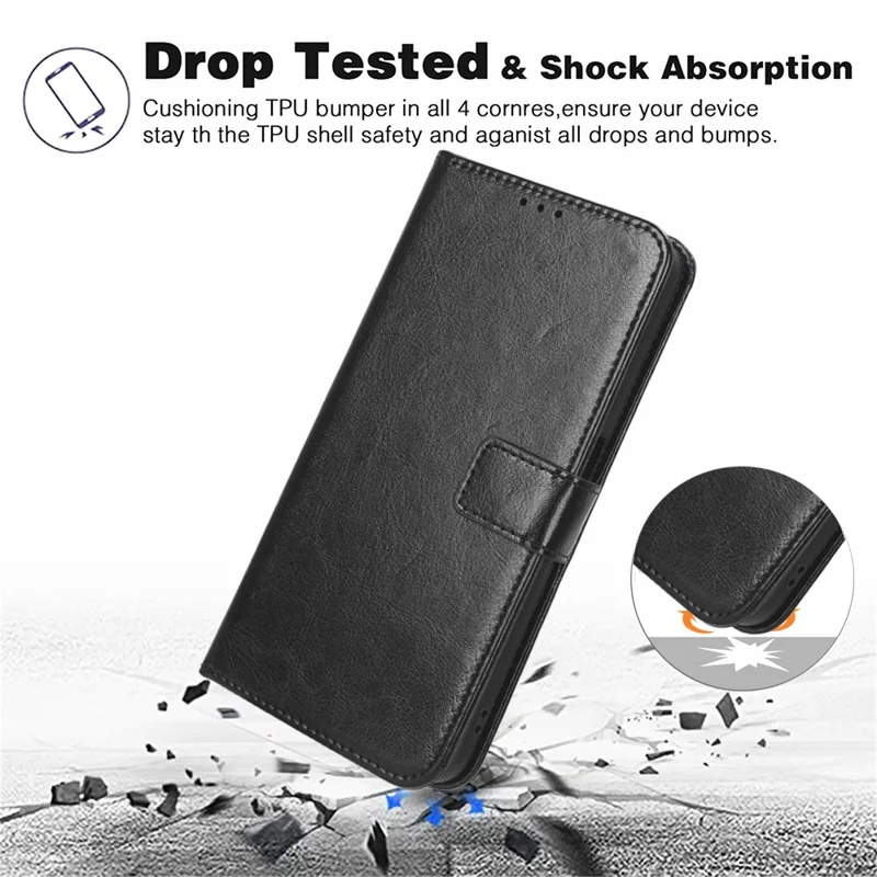For Xiaomi Redmi A3 4G / Poco C61 4G Wallet Case Crazy Horse Texture Leather Phone Cover Viewing Stand - Gold