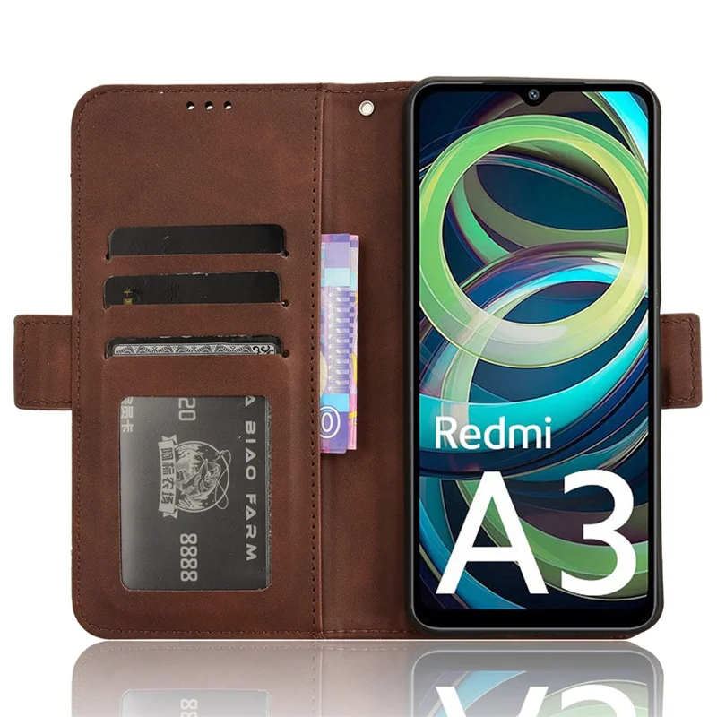 Für Xiaomi Redmi A3 4G / Poco C61 4G Hülle mit mehreren Kartenfächern Ständer PU-Leder Handyhülle - Braun