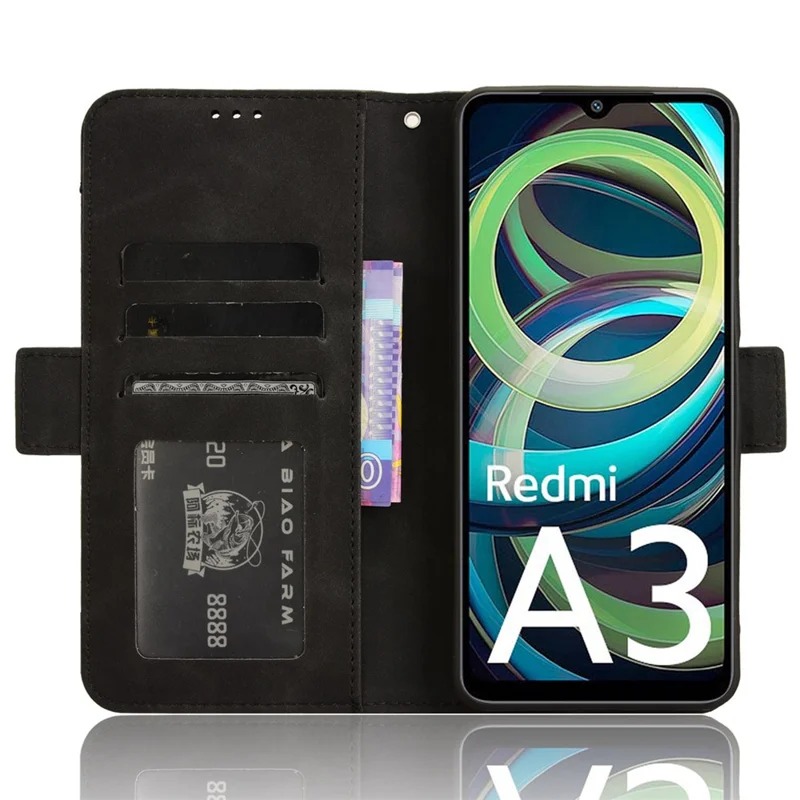 For Xiaomi Redmi A3 4G / Poco C61 4G Case with Multiple Card Holder Stand PU Leather Phone Cover - Black