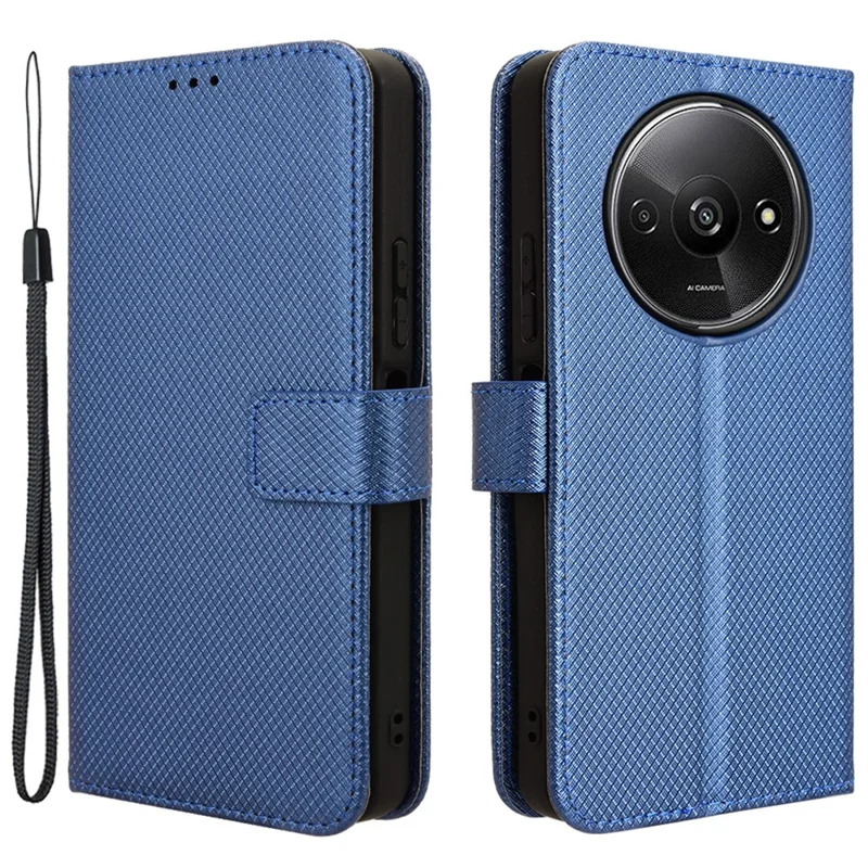 For Xiaomi Redmi A3 4G / Poco C61 4G Case Diamond Texture Flip Folio Leather Cell Phone Cover - Blue