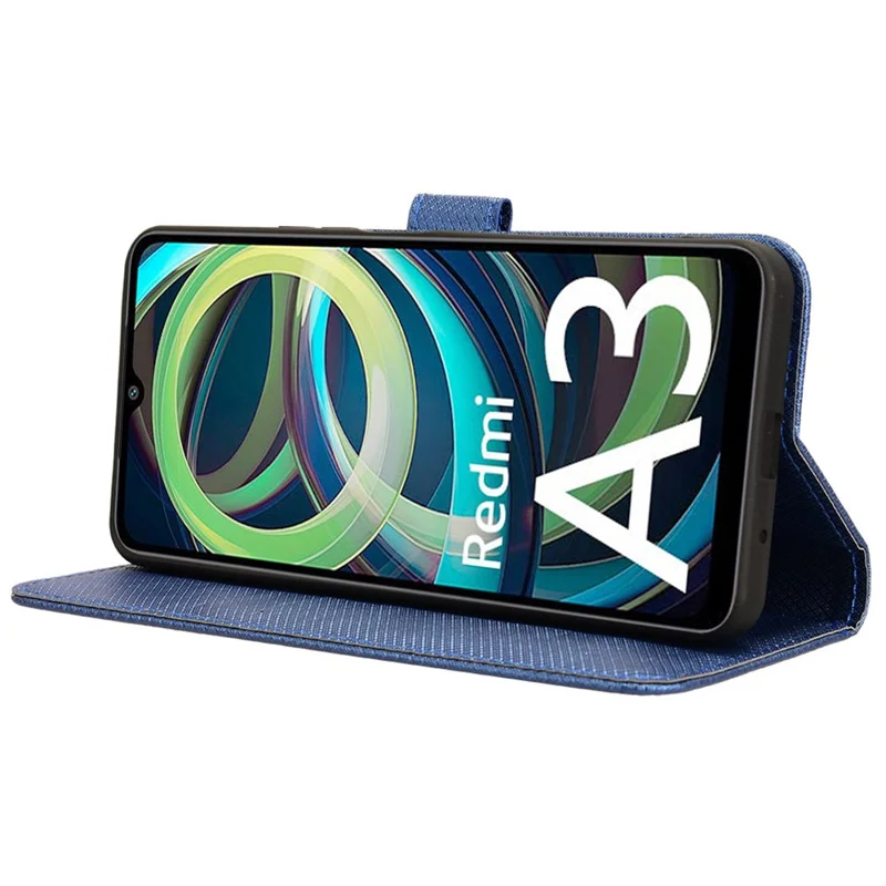 For Xiaomi Redmi A3 4G / Poco C61 4G Case Diamond Texture Flip Folio Leather Cell Phone Cover - Blue