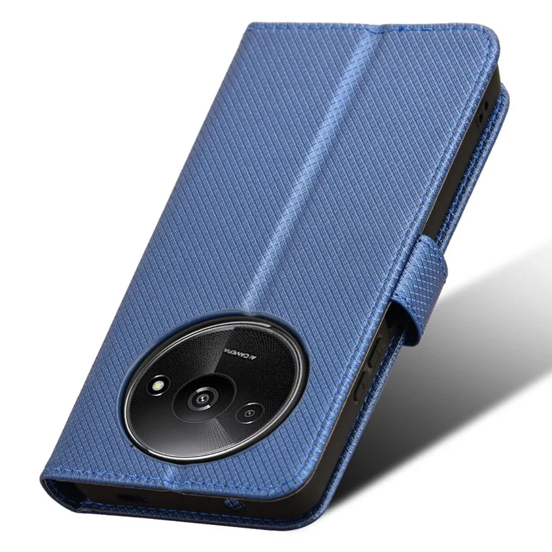 For Xiaomi Redmi A3 4G / Poco C61 4G Case Diamond Texture Flip Folio Leather Cell Phone Cover - Blue