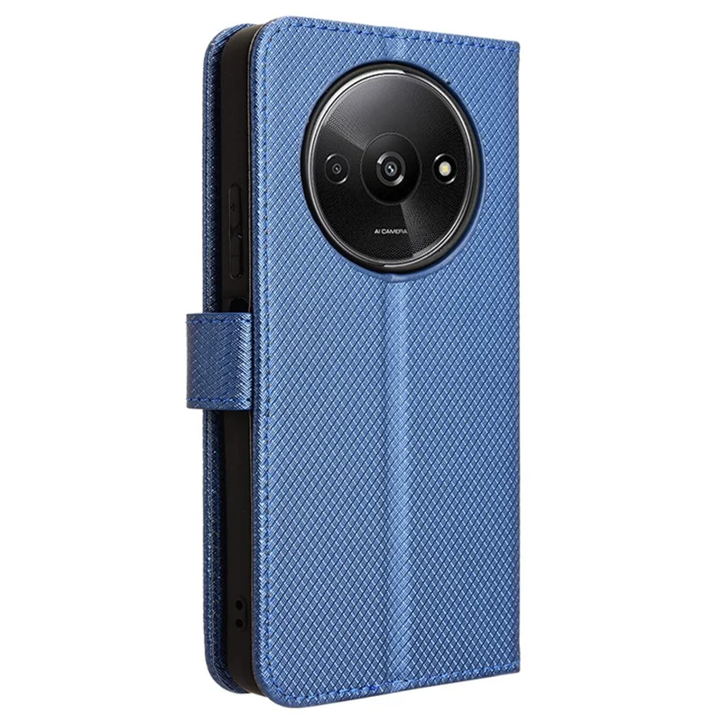 For Xiaomi Redmi A3 4G / Poco C61 4G Case Diamond Texture Flip Folio Leather Cell Phone Cover - Blue
