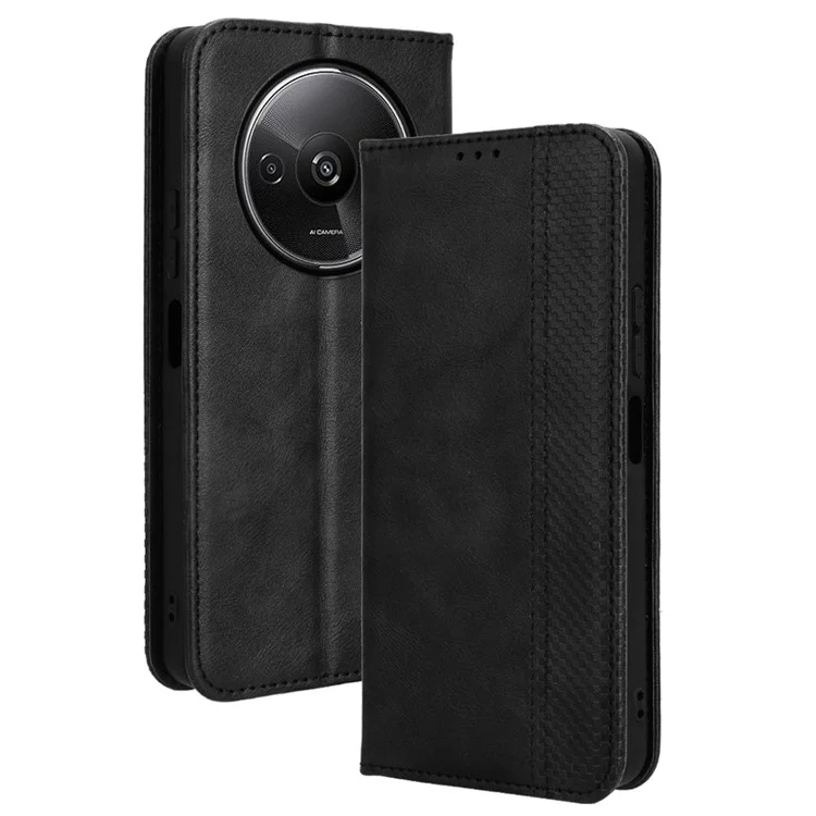 Para Xiaomi Redmi A3 4G / Poco C61 4G Vintage Leather Case Folio Flip Wallet Phone Cover - Negro