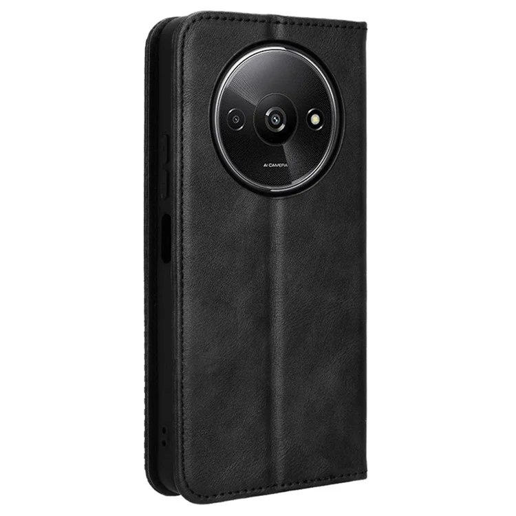 Para Xiaomi Redmi A3 4G / Poco C61 4G Vintage Leather Case Folio Flip Wallet Phone Cover - Negro