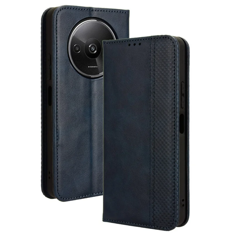 For Xiaomi Redmi A3 4G / Poco C61 4G Vintage Leather Case Folio Flip Wallet Phone Cover - Blue