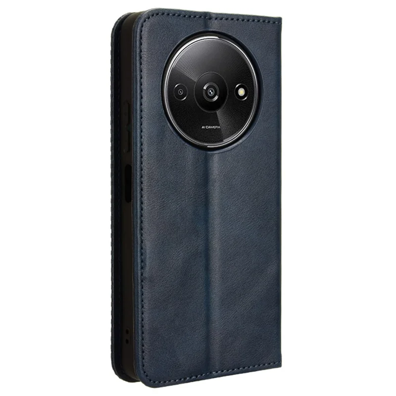 For Xiaomi Redmi A3 4G / Poco C61 4G Vintage Leather Case Folio Flip Wallet Phone Cover - Blue