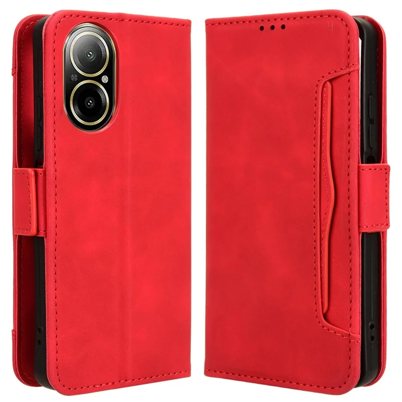 For Realme C67 4G / 12 Lite 4G Case PU Leather Multiple Card Slots Wallet Phone Cover - Red