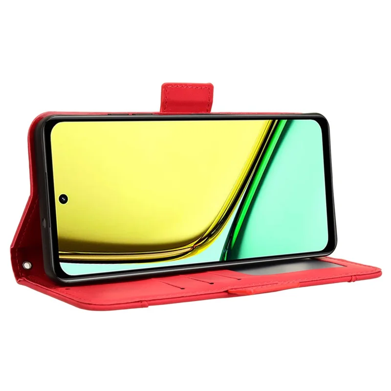 For Realme C67 4G / 12 Lite 4G Case PU Leather Multiple Card Slots Wallet Phone Cover - Red