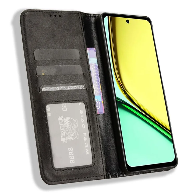For Realme C67 4G / 12 Lite 4G Case Flip Wallet Magnetic Closure Leather Phone Cover - Black