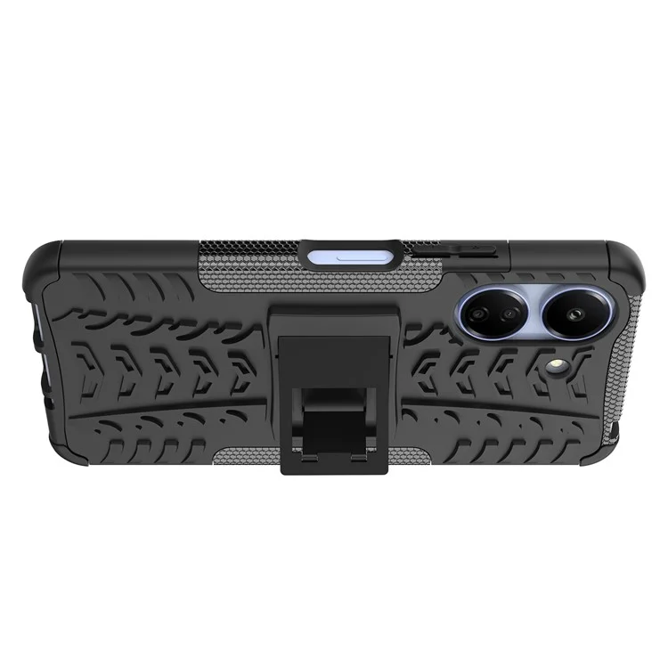 Für Xiaomi Redmi 13C 4G / Poco C65 4G Hülle mit Ständer Reifenmuster PC+TPU Stoßfeste Handyhülle - Schwarz
