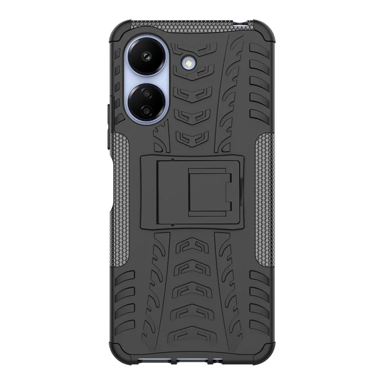 Para Xiaomi Redmi 13C 4G / Poco C65 4G Case Con Patrón de Neumáticos de Kickstand PC+TPU Cubierta de Teléfono a Prueba de Amortiguadores - Negro