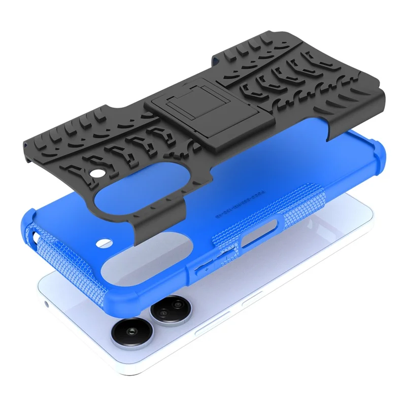 For Xiaomi Redmi 13C 4G / Poco C65 4G Case with Kickstand Tyre Pattern PC+TPU Shockproof Phone Cover - Blue