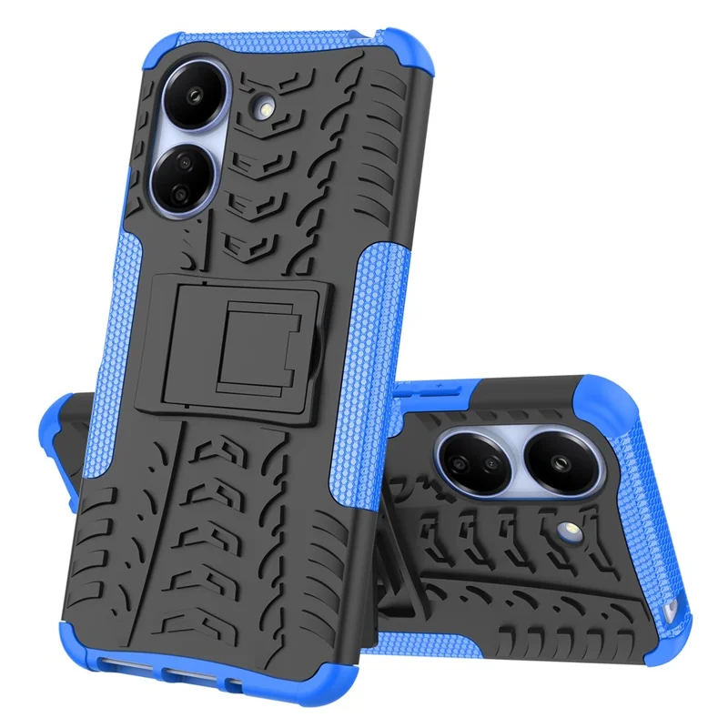 For Xiaomi Redmi 13C 4G / Poco C65 4G Case with Kickstand Tyre Pattern PC+TPU Shockproof Phone Cover - Blue
