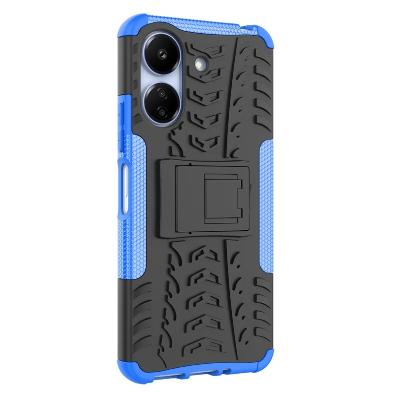 For Xiaomi Redmi 13C 4G / Poco C65 4G Case with Kickstand Tyre Pattern PC+TPU Shockproof Phone Cover - Blue