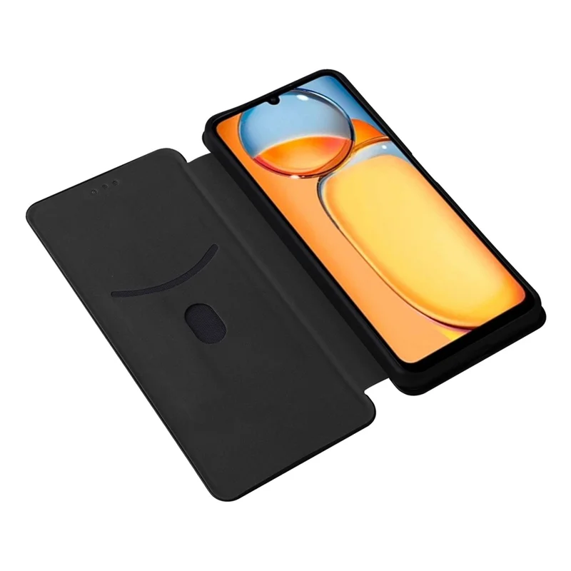 For Xiaomi Redmi 13C 5G / 13R 5G / Poco M6 5G Case PU Leather Carbon Fiber Texture Phone Cover - Black
