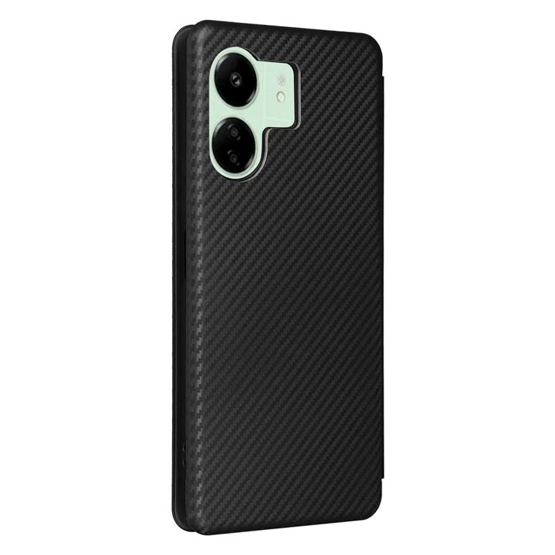 For Xiaomi Redmi 13C 5G / 13R 5G / Poco M6 5G Case PU Leather Carbon Fiber Texture Phone Cover - Black
