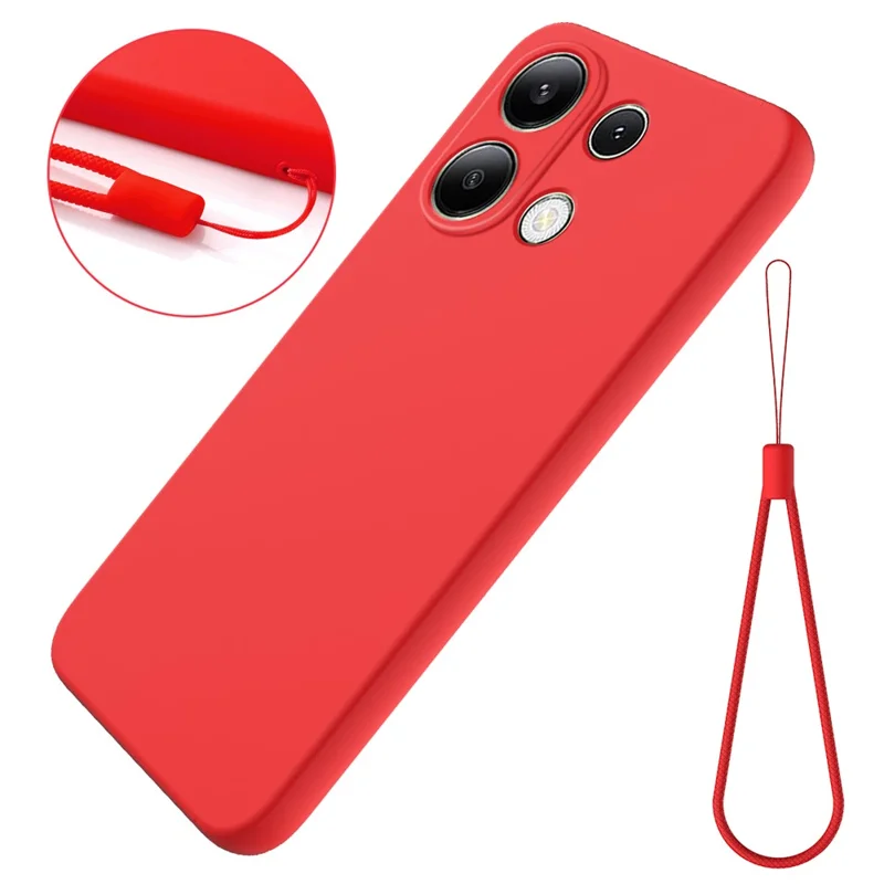 For Xiaomi Redmi Note 13 Pro 4G / Poco M6 Pro 4G Case Soft Touch Liquid Silicone Phone Cover with Strap - Red