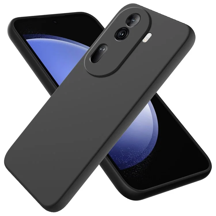 For Oppo Reno11 Pro 5G (Global) Case Liquid Silicone Phone Cover with Anti-Scratch Fiber Lining - Black