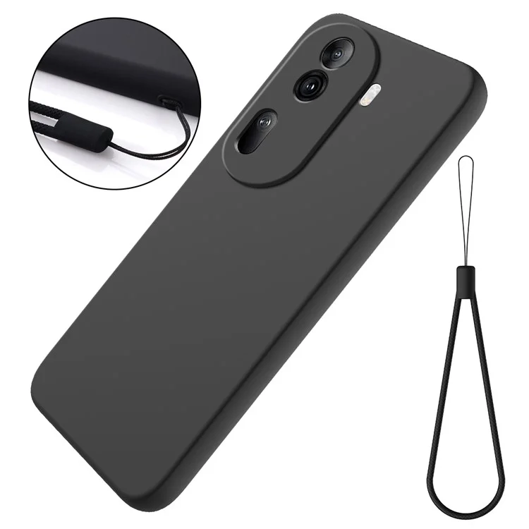 For Oppo Reno11 Pro 5G (Global) Case Liquid Silicone Phone Cover with Anti-Scratch Fiber Lining - Black