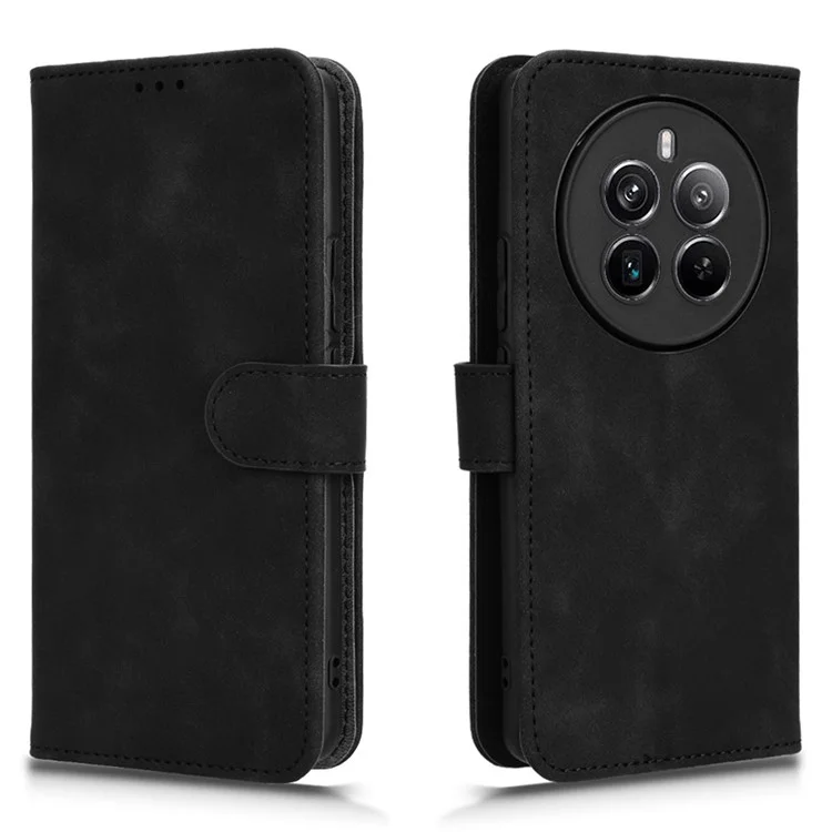 Für Realme 12 4G / 12+ 5G Case Skin-Touch Leder Brieftasche Handyhülle - Schwarz