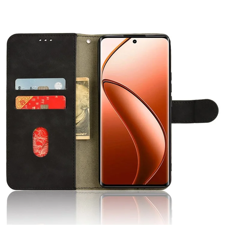 Für Realme 12 4G / 12+ 5G Case Skin-Touch Leder Brieftasche Handyhülle - Schwarz