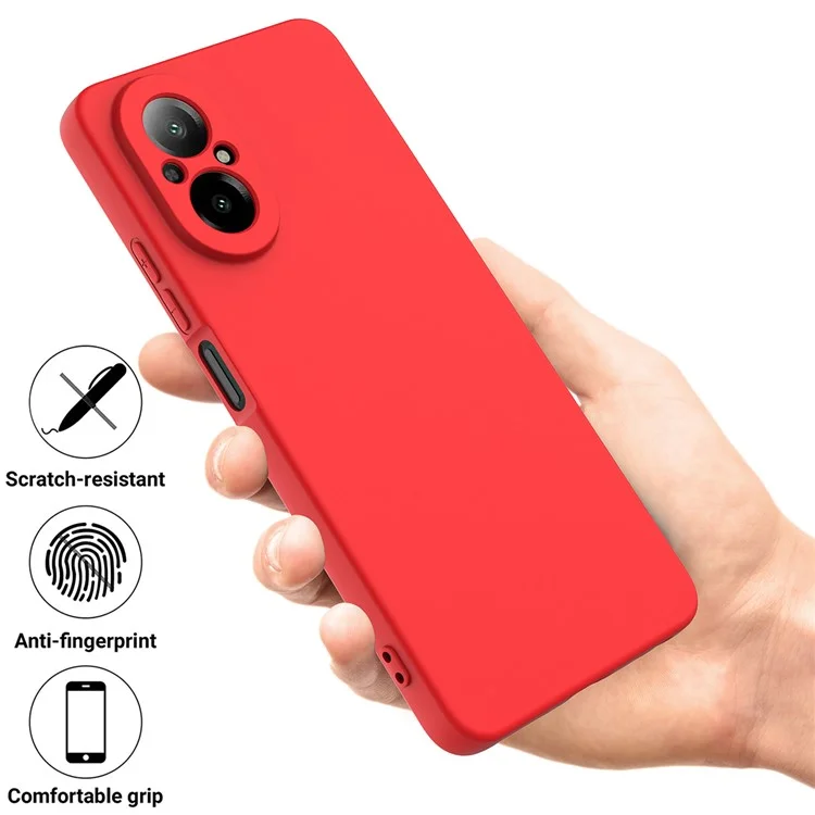 For Realme C67 4G Case Liquid Silicone Fiber Lining Protective Phone Cover with Strap - Red